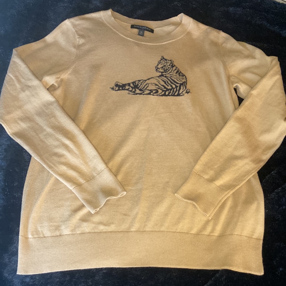 Banana Republic Cotton Tiger Sweater Tan and Black
